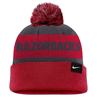 Nike Cardinal Arkansas Razorbacks Peak Stripe Cuffed Knit Hat with Pom