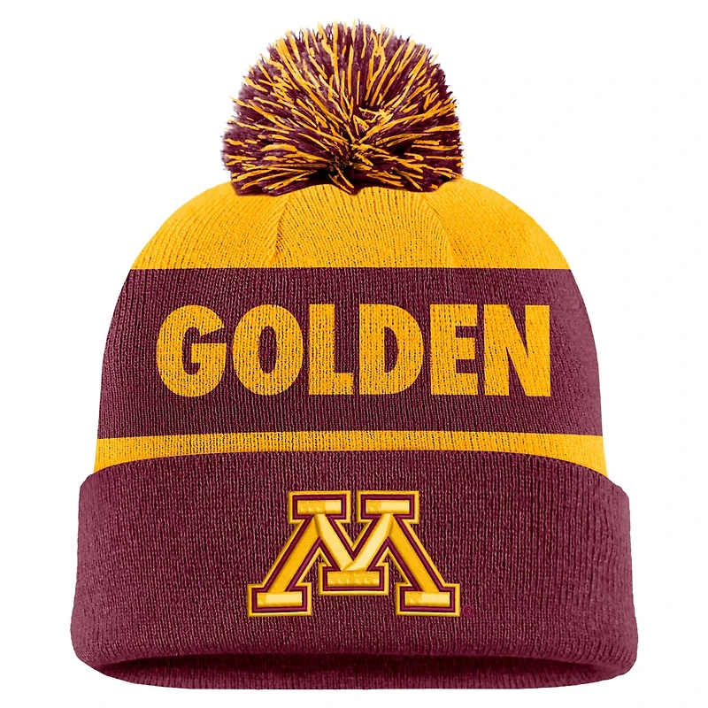 Nike Garnet Minnesota en Gophers Peak Stripe Cuffed Knit Hat with Pom
