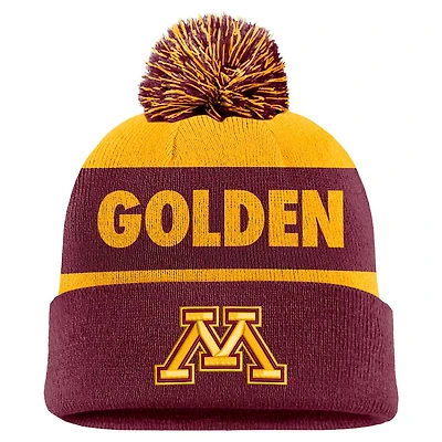 Nike Garnet Minnesota en Gophers Peak Stripe Cuffed Knit Hat with Pom
