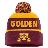 Nike Garnet Minnesota en Gophers Peak Stripe Cuffed Knit Hat with Pom