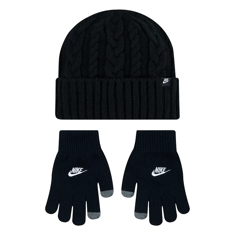 Nike Girls' Cable Knit Beanie and Gloves Set