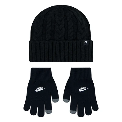 Nike Girls' Cable Knit Beanie and Gloves Set