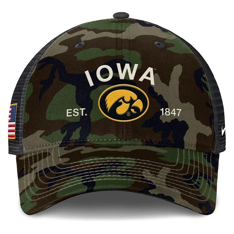 Nike Iowa Hawkeyes 2025 Military Appreciation Rise Adjustable Trucker Hat