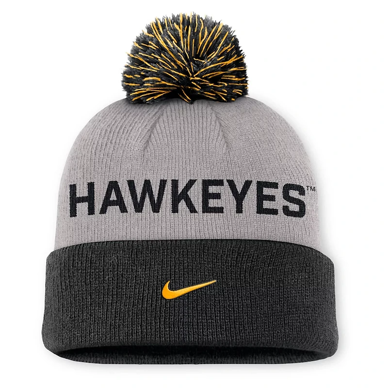 Nike Iowa Hawkeyes Primetime Peak Cuffed Knit Hat with Pom