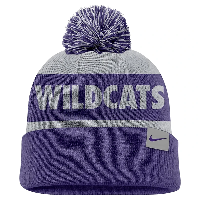 Nike Kansas State Wildcats Peak Stripe Cuffed Knit Hat with Pom