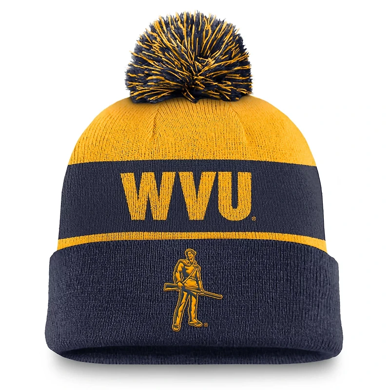 Nike Navy West Virginia Mountaineers Primetime Peak Cuffed Knit Hat with Pom