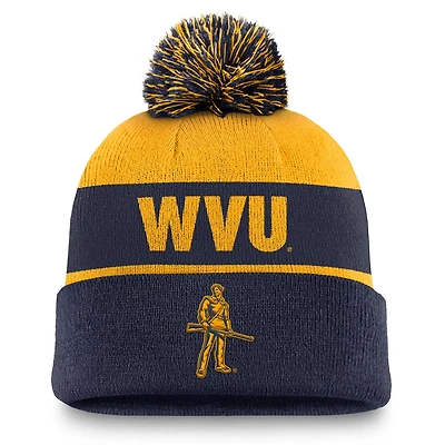 Nike Navy West Virginia Mountaineers Primetime Peak Cuffed Knit Hat with Pom