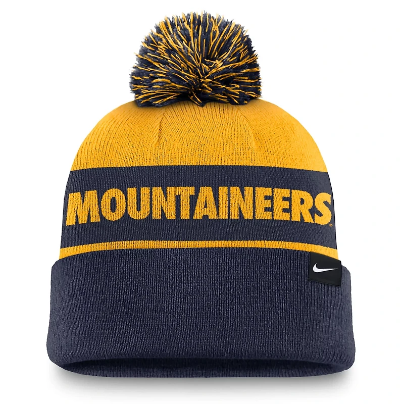 Nike Navy West Virginia Mountaineers Primetime Peak Cuffed Knit Hat with Pom
