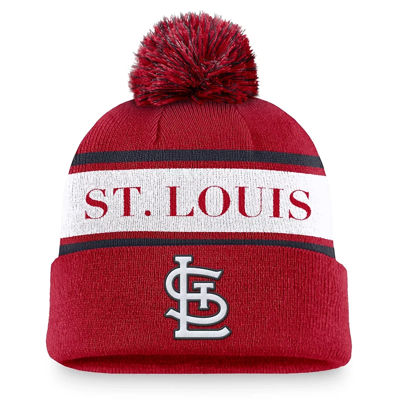 Nike St Louis Cardinals Team Stripe Peak Cuffed Knit Hat with Pom