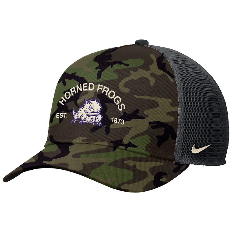 Nike TCU Horned Frogs 2025 Military Appreciation Rise Adjustable Trucker Hat