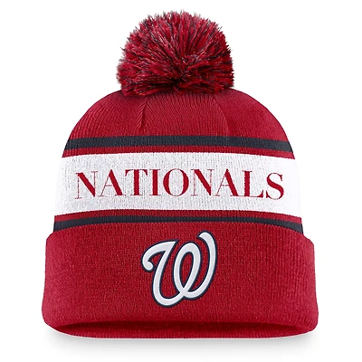 Nike Washington Nationals Team Stripe Peak Cuffed Knit Hat with Pom