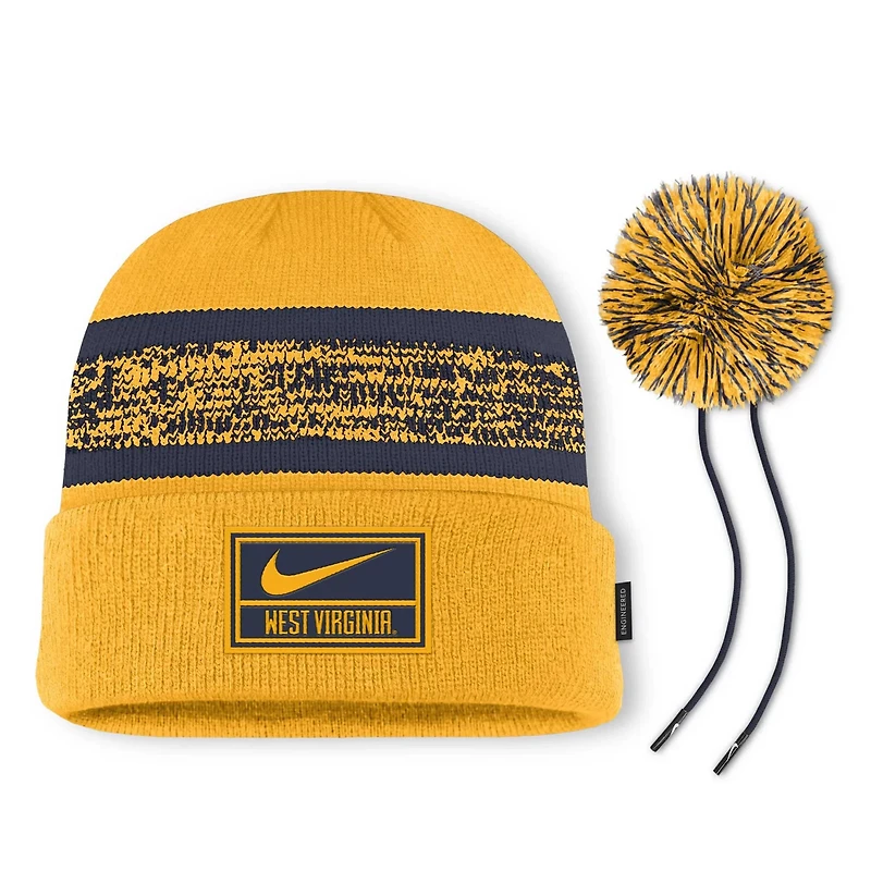 Nike West Virginia Mountaineers On-Field Peak Cuffed Knit Hat with Pom