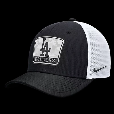 Nike White Los Angeles Dodgers Camo Rise Trucker Dri-FIT Adjustable Hat