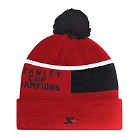 Starter Chicago Blackhawks Chyron Commemorative Cuffed Knit Hat with Pom