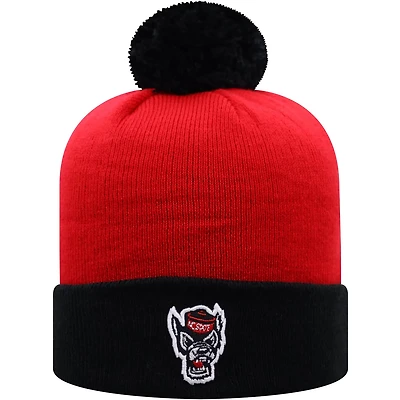 Top of the World /Black NC State Wolfpack Core 2-Tone Cuffed Knit Hat with Pom