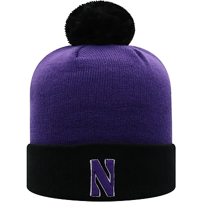 Top of the World /Black Northwestern Wildcats Core 2-Tone Cuffed Knit Hat with Pom
