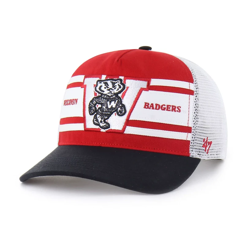 Youth '47 Black Wisconsin Badgers Super Stripe Hitch Adjustable Trucker Hat