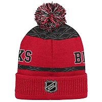 Youth Chicago Blackhawks Puck Pattern Cuffed Knit Hat with Pom