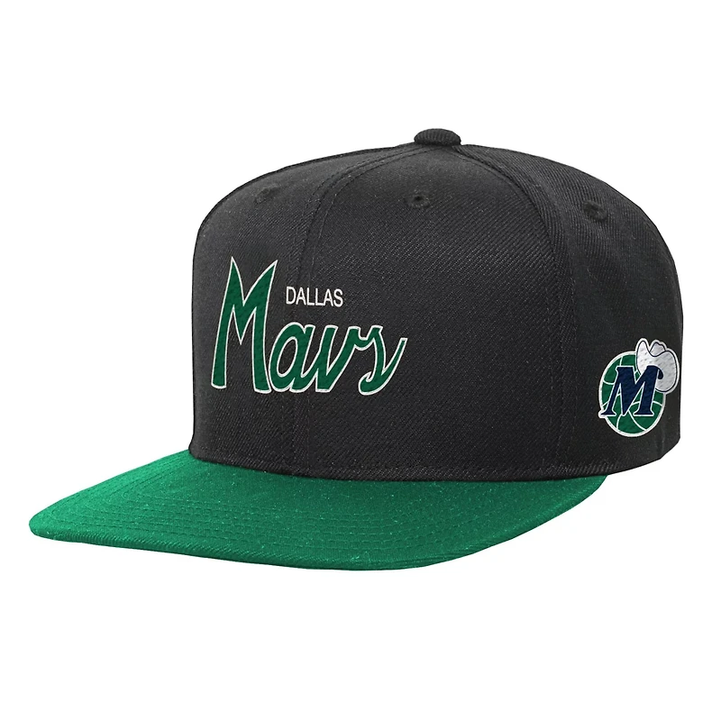 Youth Mitchell Ness Dallas Mavericks Team Script Snapback Hat