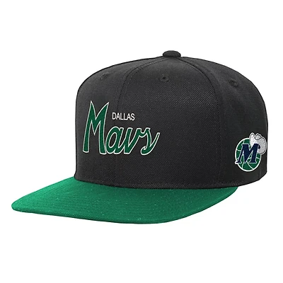 Youth Mitchell  Ness Dallas Mavericks Team Script Snapback Hat