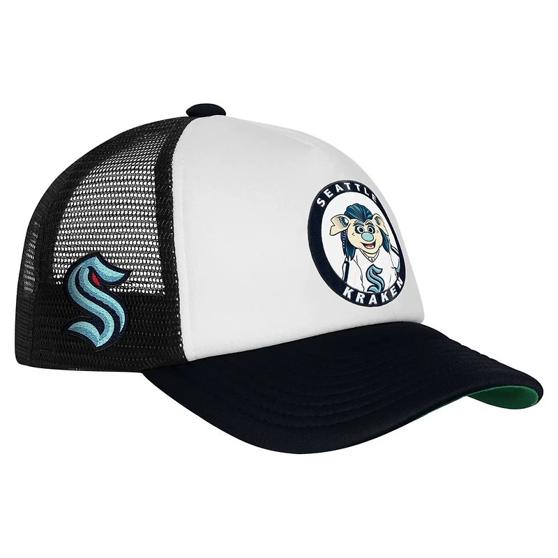 Youth Mitchell Ness Seattle Kraken Mascot Adjustable Trucker Hat