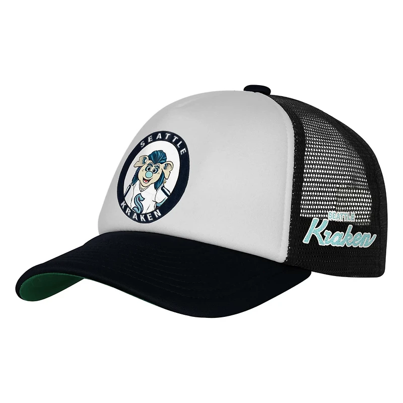 Youth Mitchell Ness Seattle Kraken Mascot Adjustable Trucker Hat