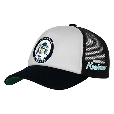 Youth Mitchell Ness Seattle Kraken Mascot Adjustable Trucker Hat