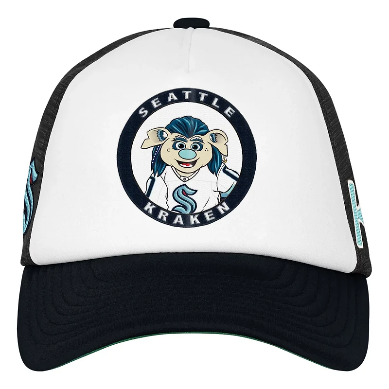 Youth Mitchell Ness Seattle Kraken Mascot Adjustable Trucker Hat