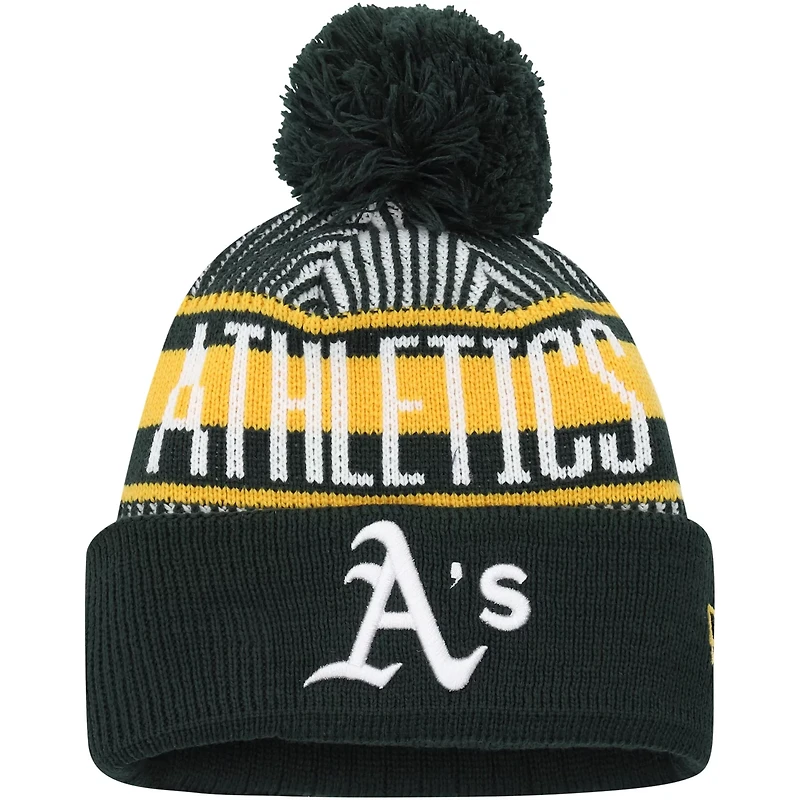 Youth New Era Oakland Athletics Striped Cuffed Knit Hat with Pom