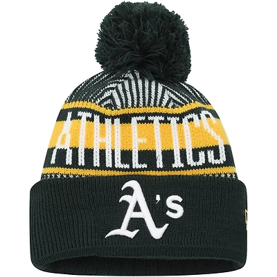 Youth New Era Oakland Athletics Striped Cuffed Knit Hat with Pom
