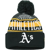 Youth New Era Oakland Athletics Striped Cuffed Knit Hat with Pom