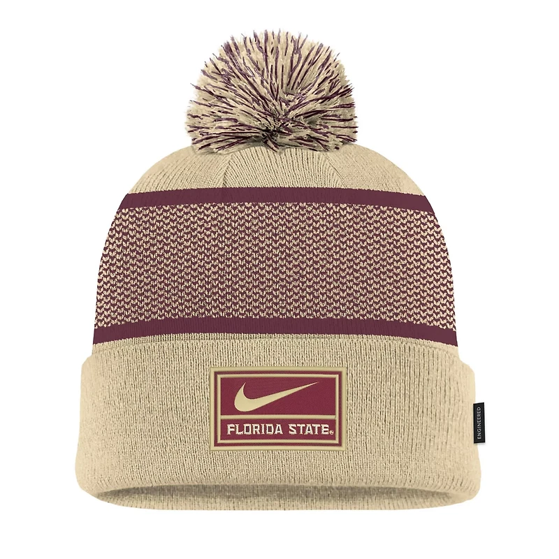 Youth Nike Florida State Seminoles 2024 Sideline Peak Cuffed Knit Hat with Pom