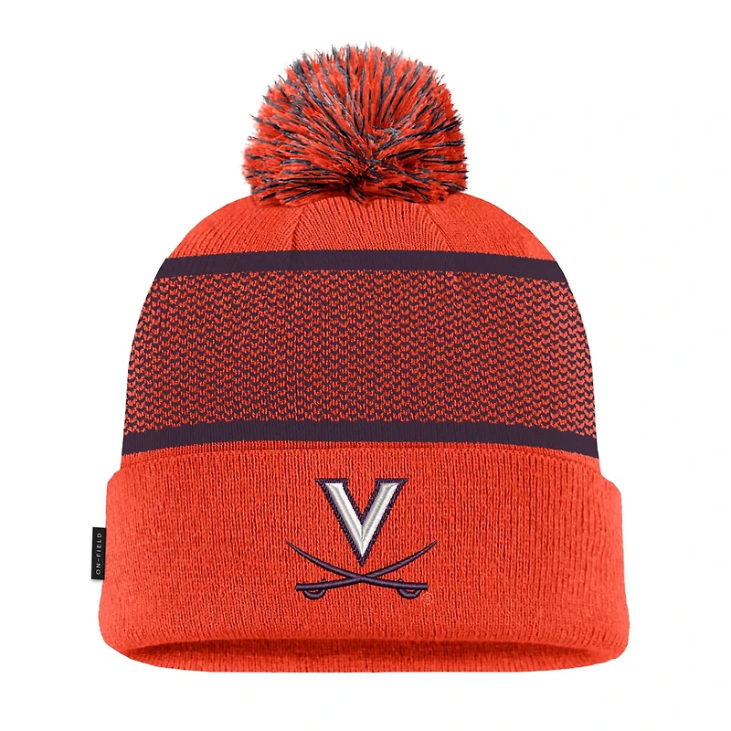 Youth Nike Virginia Cavaliers 2024 Sideline Peak Cuffed Knit Hat with Pom