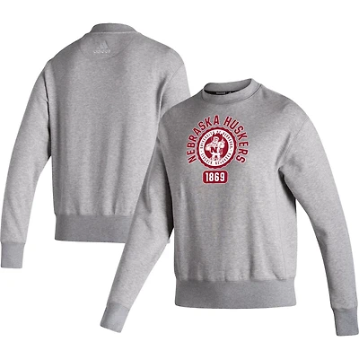 adidas Heathered Gray Nebraska Huskers Vintage Circle Pullover Sweatshirt