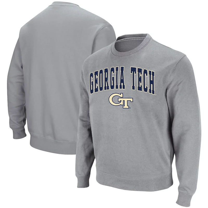 Colosseum Heathered Gray Georgia Tech Jackets Arch  Logo Tackle Twill Pullover Sweatshirt