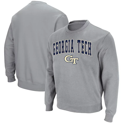 Colosseum Heathered Gray Georgia Tech Jackets Arch  Logo Tackle Twill Pullover Sweatshirt