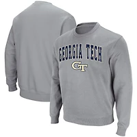 Colosseum Heathered Gray Georgia Tech Jackets Arch  Logo Tackle Twill Pullover Sweatshirt