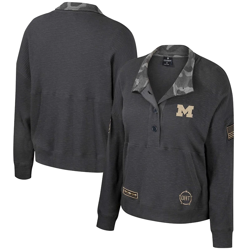 Colosseum Michigan Wolverines OHT Military Appreciation Payback Henley Thermal Sweatshirt