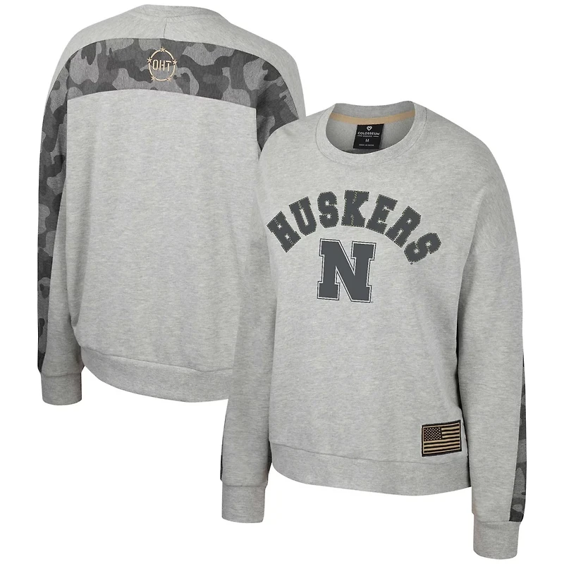Colosseum Nebraska Huskers OHT Military Appreciation Flag Rank Dolman Pullover Sweatshirt