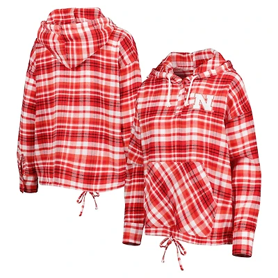 Concepts Sport Nebraska Huskers Mainstay Lightweight Flannel Plaid Pullover Hoodie