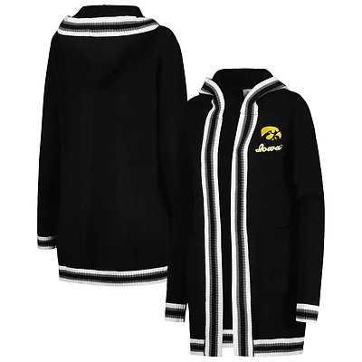 Gameday Couture Iowa Hawkeyes One More Round Tri-Blend Striped Hooded Cardigan Sweater