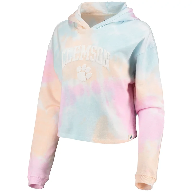 League Collegiate Wear /White Clemson Tigers Tie-Dye Cropped Pullover Hoodie