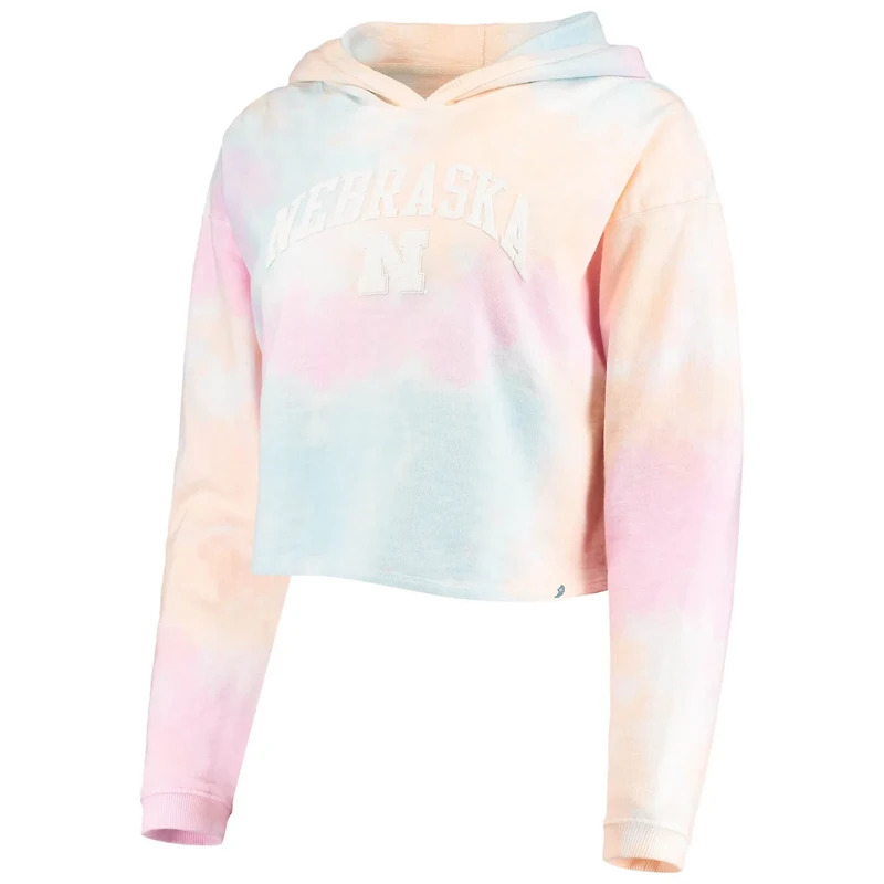 League Collegiate Wear /White Nebraska Huskers Tie-Dye Cropped Pullover Hoodie