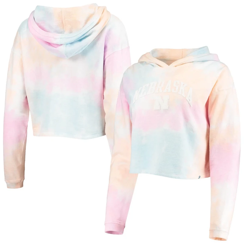 League Collegiate Wear /White Nebraska Huskers Tie-Dye Cropped Pullover Hoodie