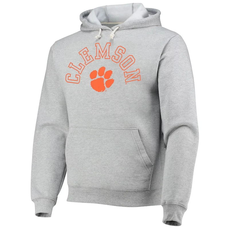 League Collegiate Wear Heathered Gray Clemson Tigers Seal Neuvo Essential Fleece Pullover Hoodie