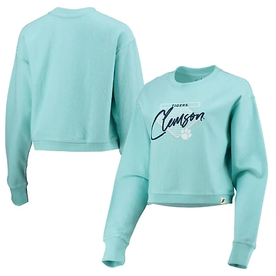 League Collegiate Wear Light Clemson Tigers Corded Timber Cropped Pullover Sweatshirt