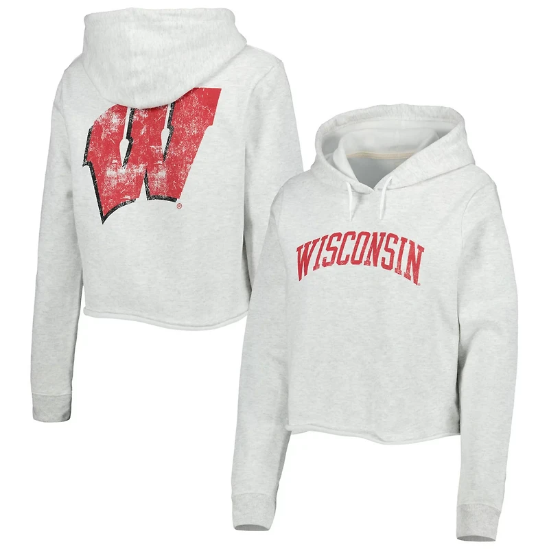 League Collegiate Wear Wisconsin Badgers 2-Hit 1636 Cropped Pullover Hoodie