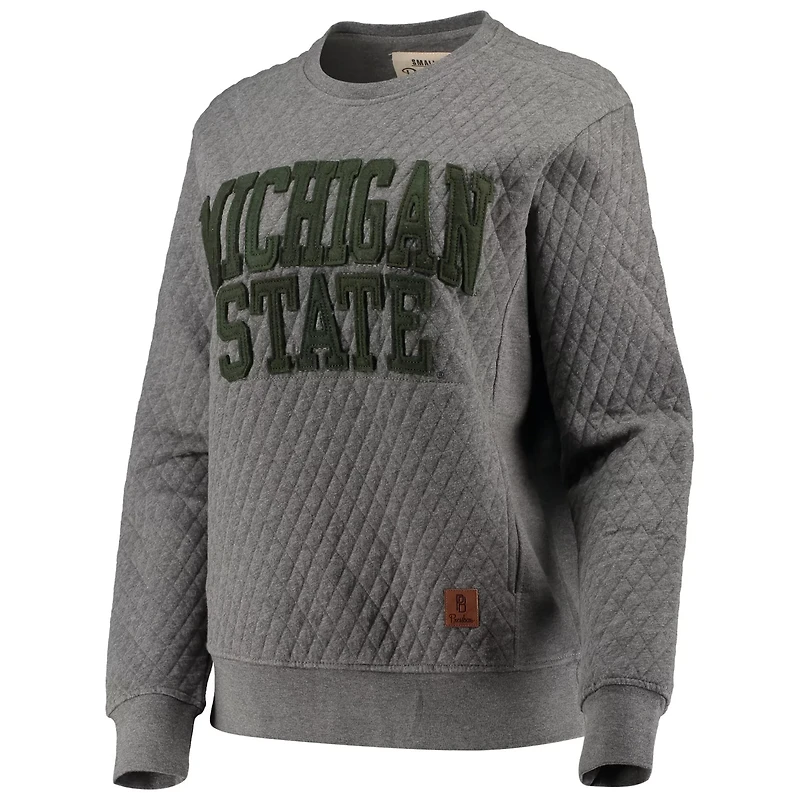 Pressbox Heather Charcoal Michigan State Spartans Moose Quilted Pullover Sweatshirt