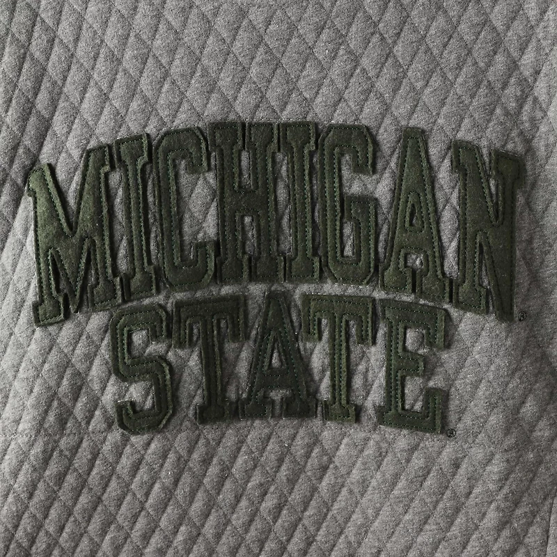 Pressbox Heather Charcoal Michigan State Spartans Moose Quilted Pullover Sweatshirt
