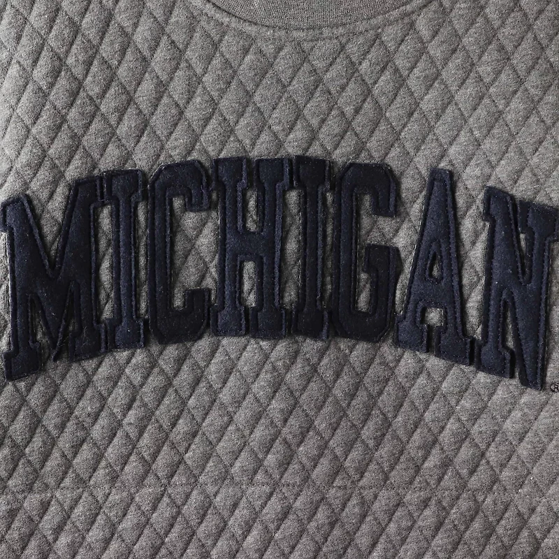 Pressbox Heather Charcoal Michigan Wolverines Moose Quilted Pullover Sweatshirt